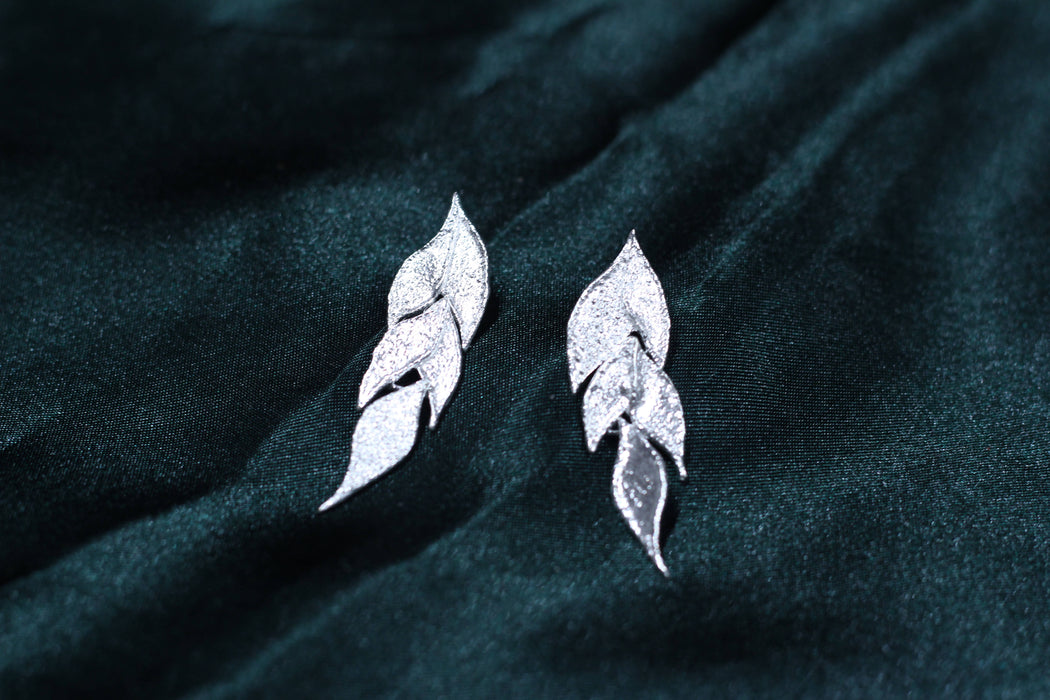 Reticulated silver leaf earrings long dangle