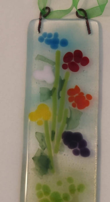 Fused glass rainbow floral window or wall hanging. Keepsake gift, thank you gift. Handcrafted glassware from SW Scotland