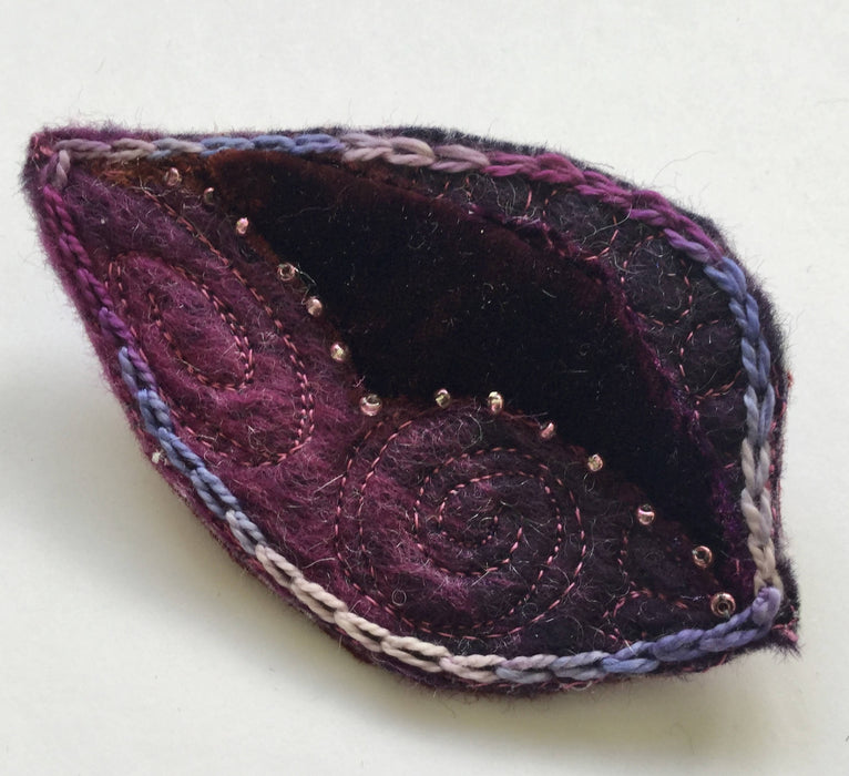 Felt and silk velvet brooch by Rosalind Johansson