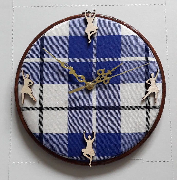 Highland Dancer Tartan & shapes wall clock in an 8" hoop