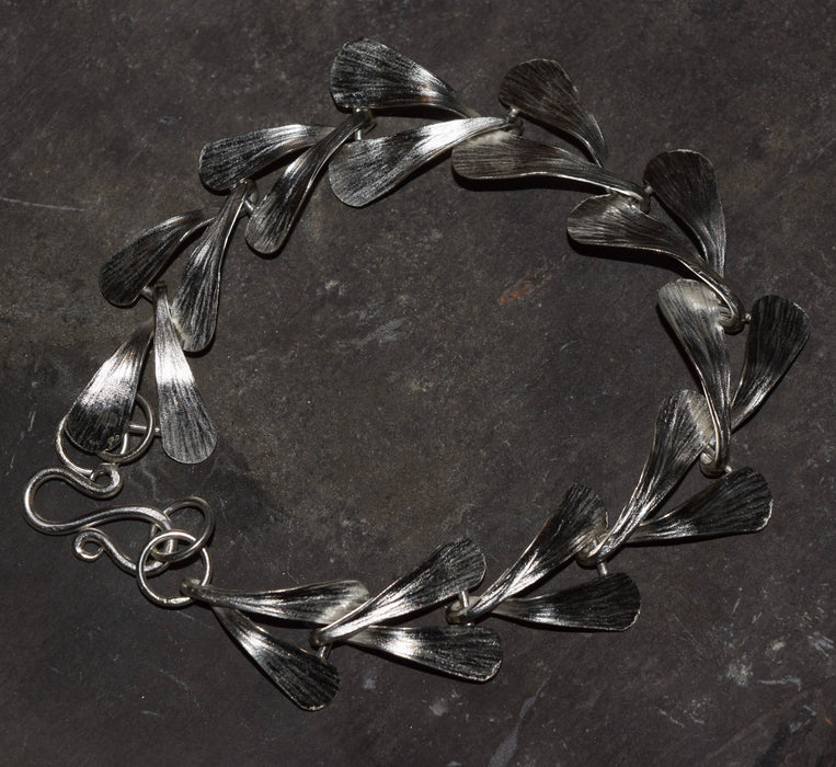 Hammered sterling silver leaf bracelet