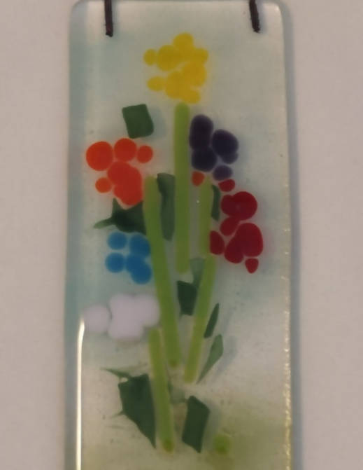Fused glass rainbow floral window or wall hanging. Keepsake gift. Thank you gift. Handcrafted glassware from SW Scotland