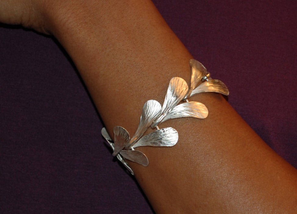 Hammered sterling silver leaf bracelet