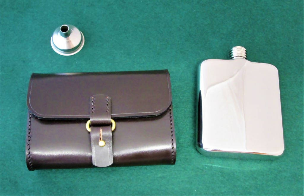 Hip Flask with Bridle Leather Pouch