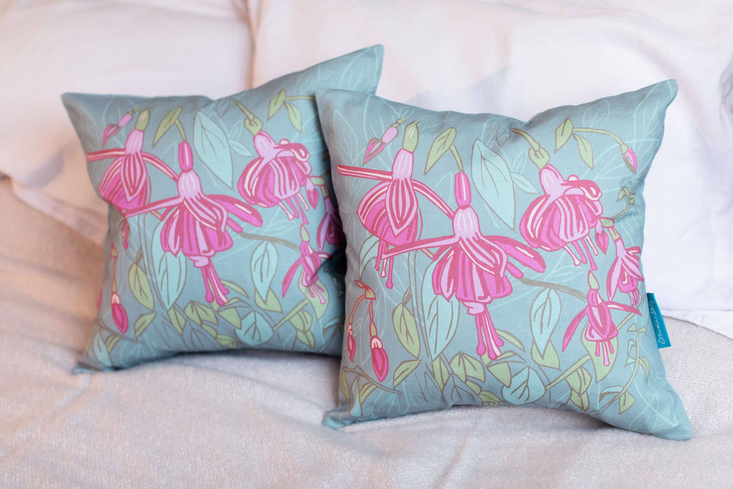 Garden Collection Fuchsia Flower Design Cushion with Feather Insert