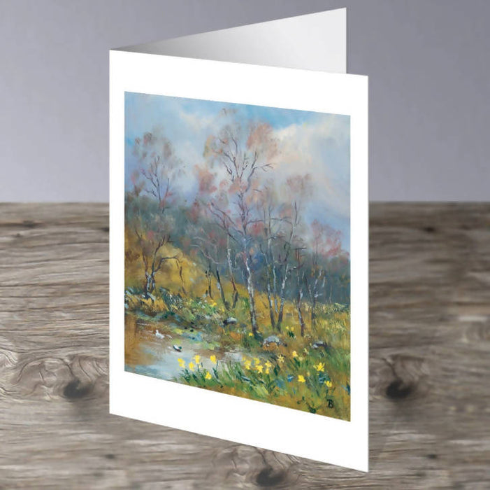 Birches & Daffodils - Scottish Fine Art Card By Howard Butterworth