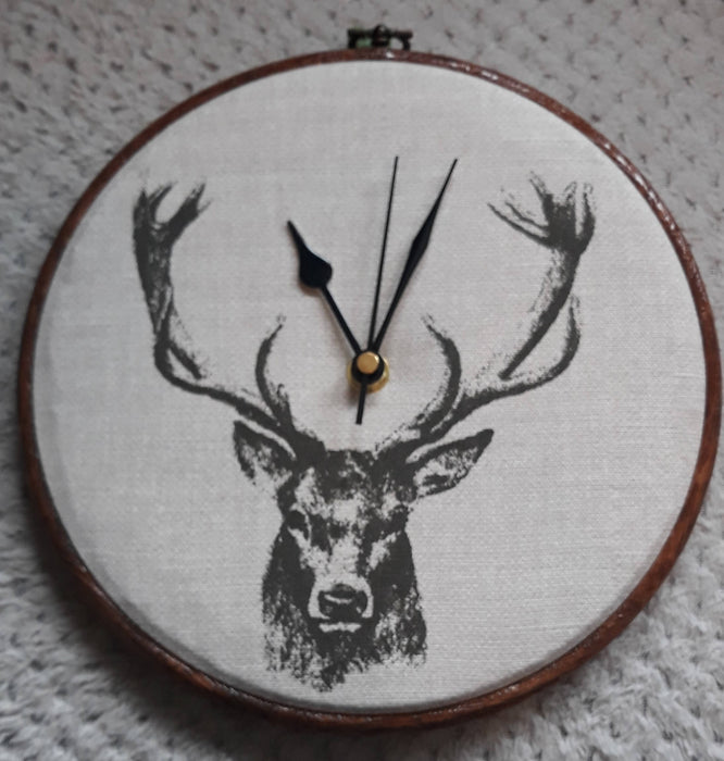 Scottish Stag material clock in an 8" hoop