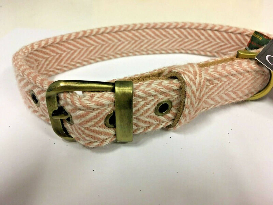 Tweed Dog Collar - Pink Herringbone - Medium